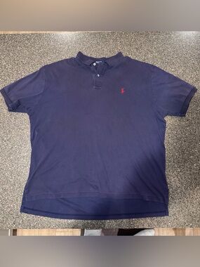 Vintage Polo Ralph Lauren Navy Blue Polo T Shirt XXL 100% Cotton Red Pony Logo